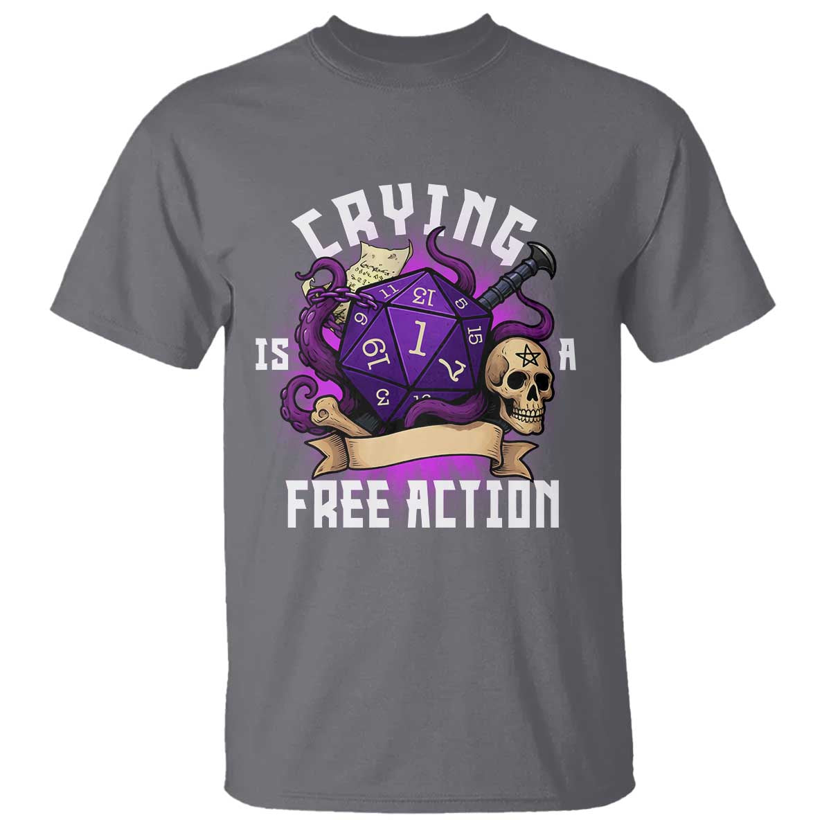 Funny RPG Gamer Crying Is A Free Action T Shirt Vintage D20 Side Quests Tabletop TS11 Charcoal Print Your Wear