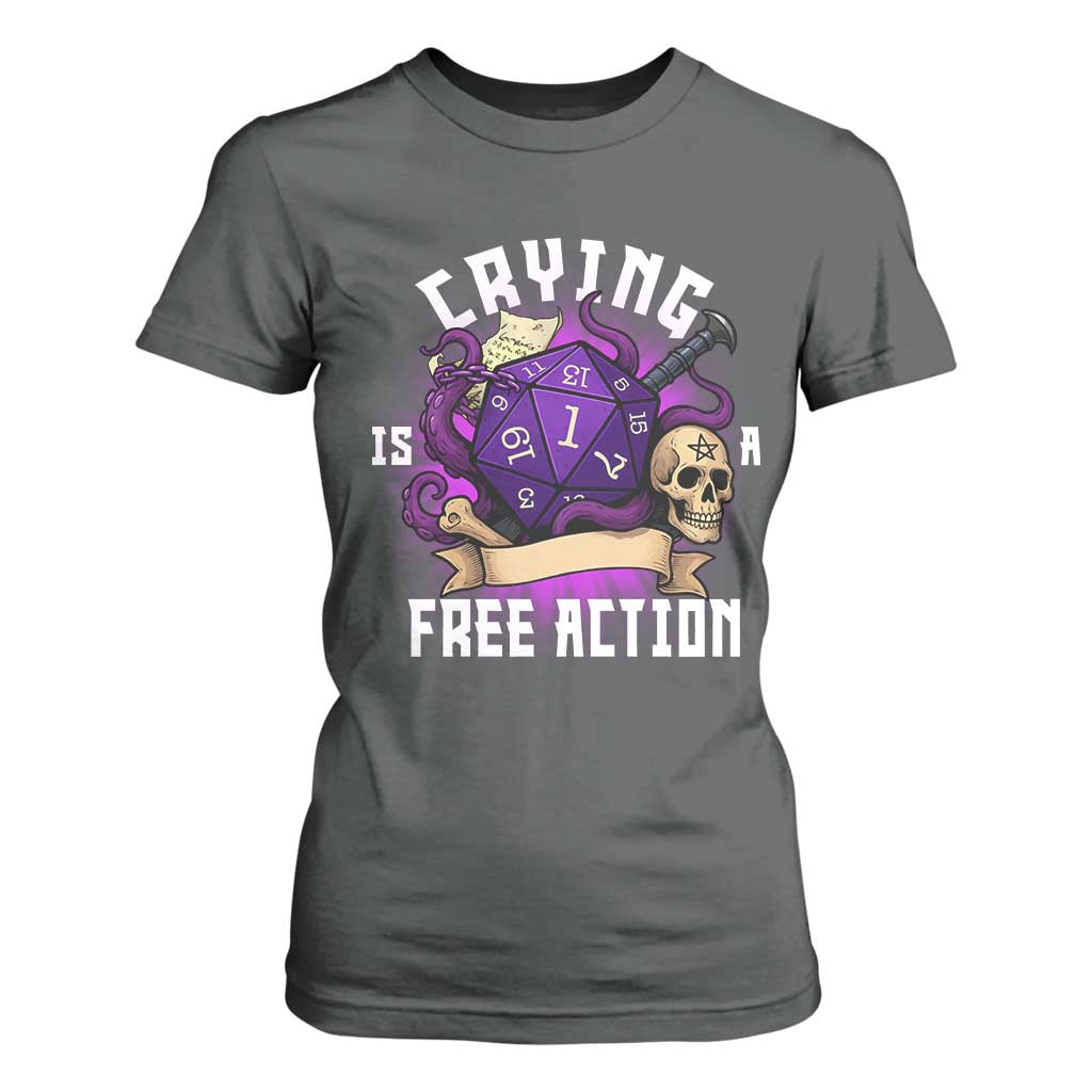 Funny RPG Gamer Crying Is A Free Action T Shirt For Women Vintage D20 Side Quests Tabletop TS11 Dark Heather Print Your Wear