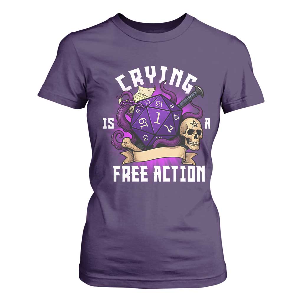 Funny RPG Gamer Crying Is A Free Action T Shirt For Women Vintage D20 Side Quests Tabletop TS11 Purple Print Your Wear