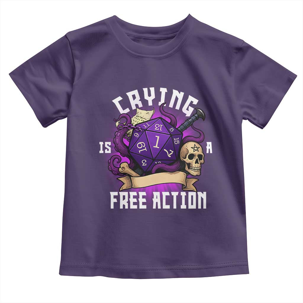 Funny RPG Gamer Crying Is A Free Action Toddler T Shirt Vintage D20 Side Quests Tabletop TS11 Purple Print Your Wear