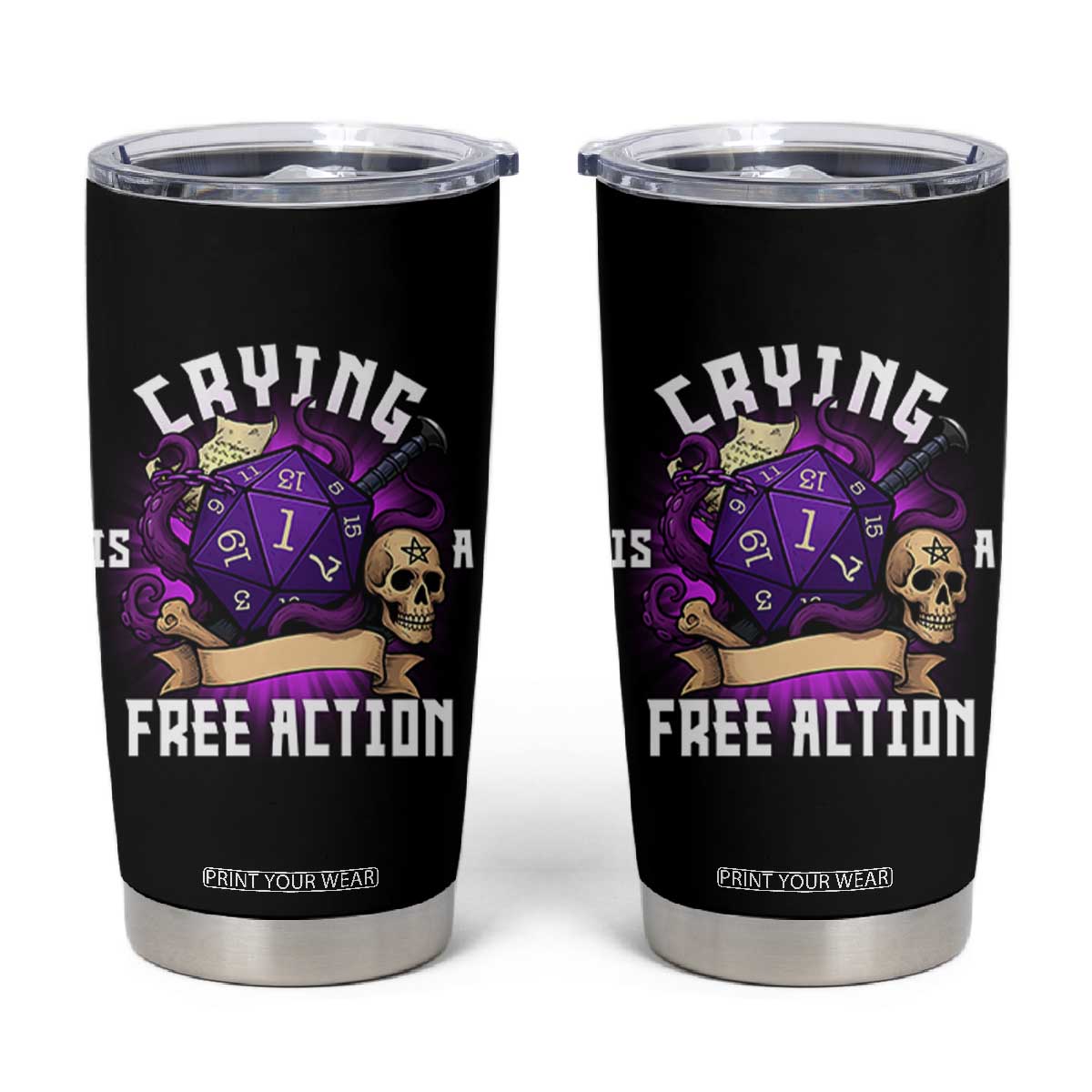 Funny RPG Gamer Crying Is A Free Action Tumbler Cup Vintage D20 Side Quests Tabletop TS11 Black Print Your Wear