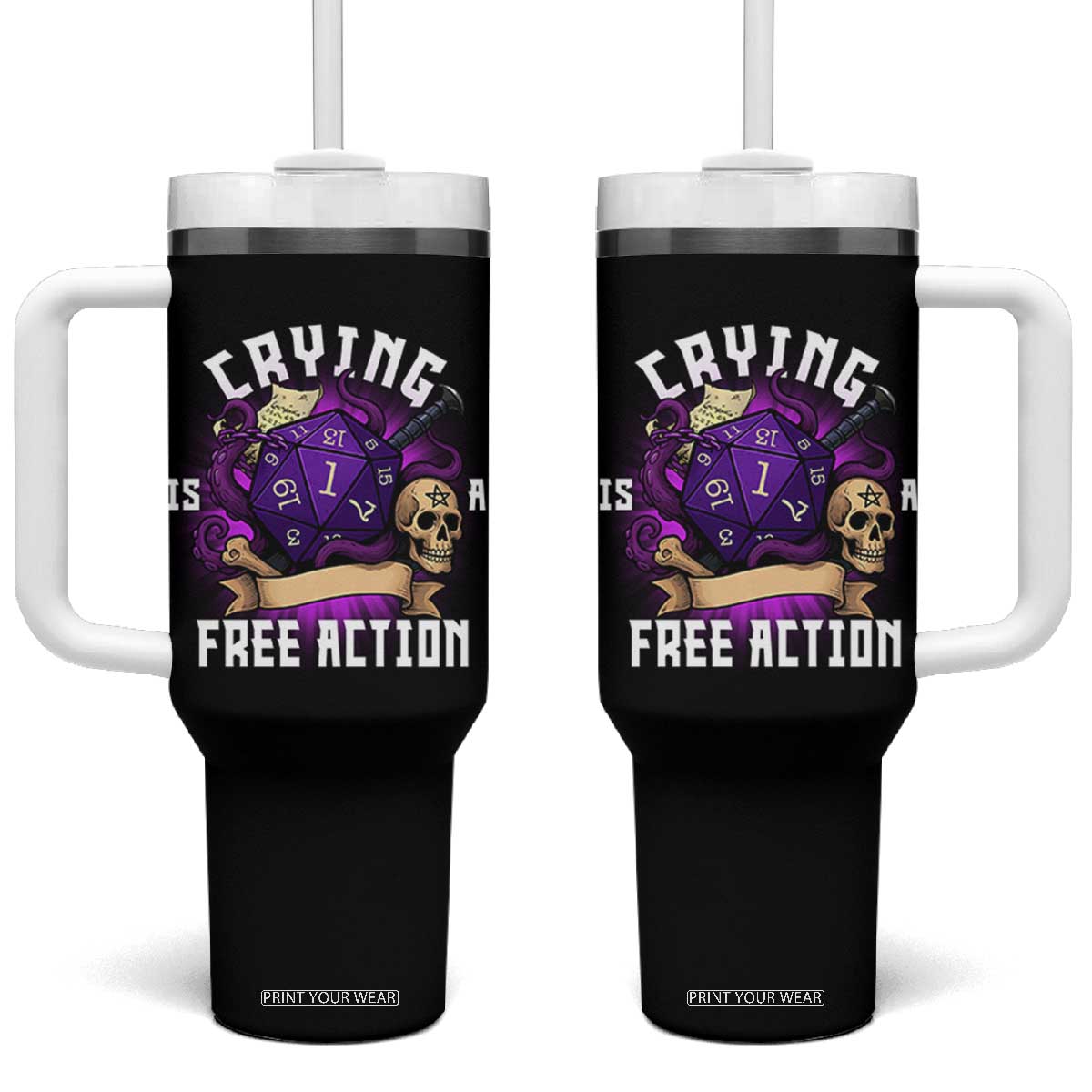 Funny RPG Gamer Crying Is A Free Action Tumbler With Handle Vintage D20 Side Quests Tabletop TS11 One Size: 40 oz Black Print Your Wear