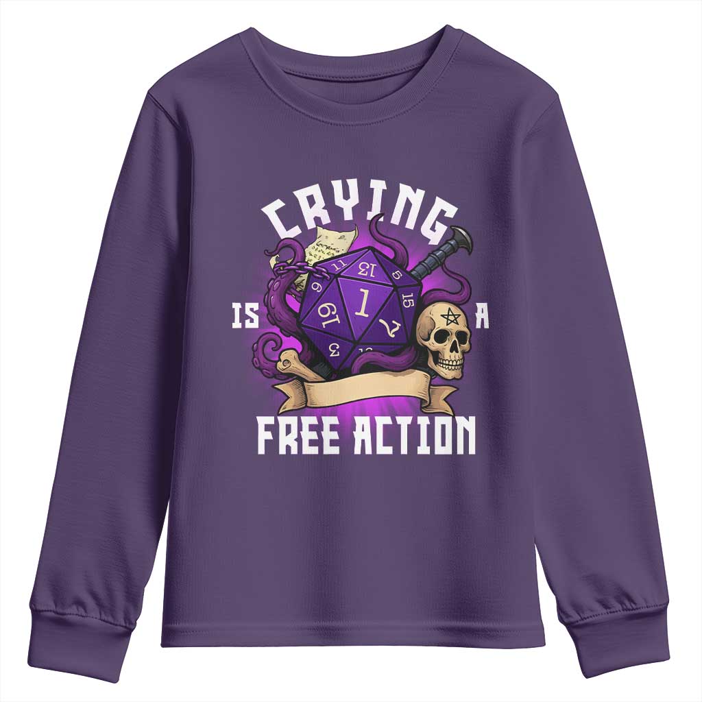 Funny RPG Gamer Crying Is A Free Action Youth Sweatshirt Vintage D20 Side Quests Tabletop TS11 Purple Print Your Wear
