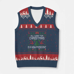 All I Want For Xmas Is A New President V-Neck Knit Sweater Vest Funny Xmas Political Satire TS11 Navy Red Print Your Wear