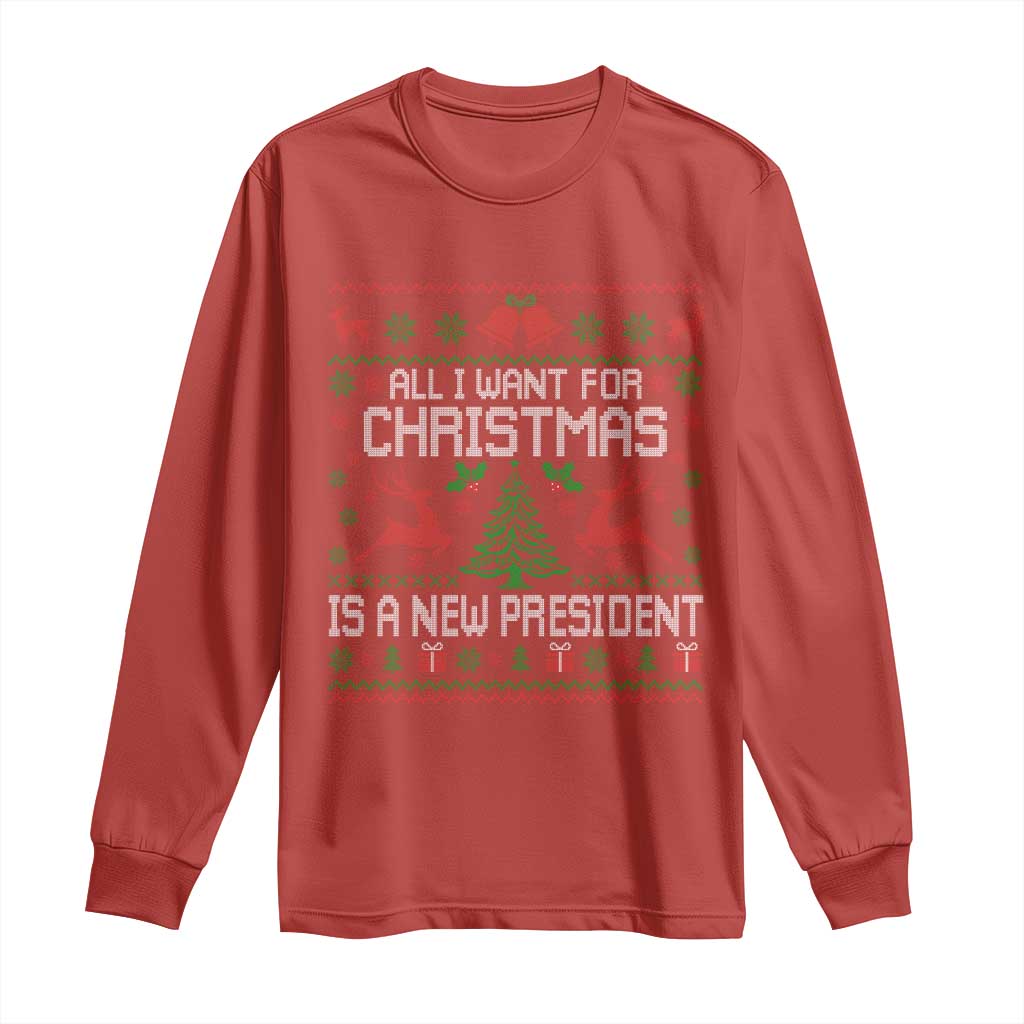 All I Want For Christmas Is A New President Long Sleeve Shirt Funny Xmas Political Satire TS11 Red Print Your Wear