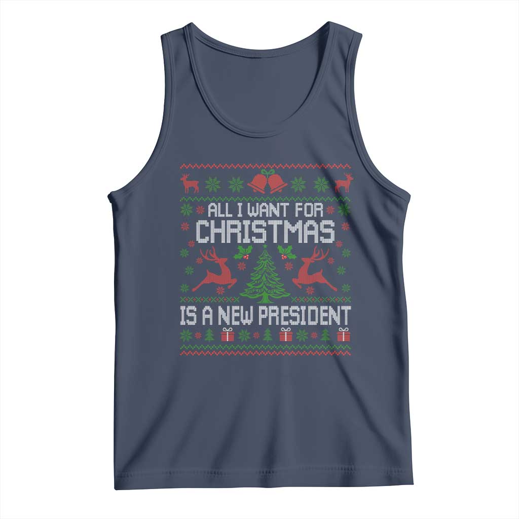 All I Want For Christmas Is A New President Tank Top Funny Xmas Political Satire TS11 Navy Print Your Wear