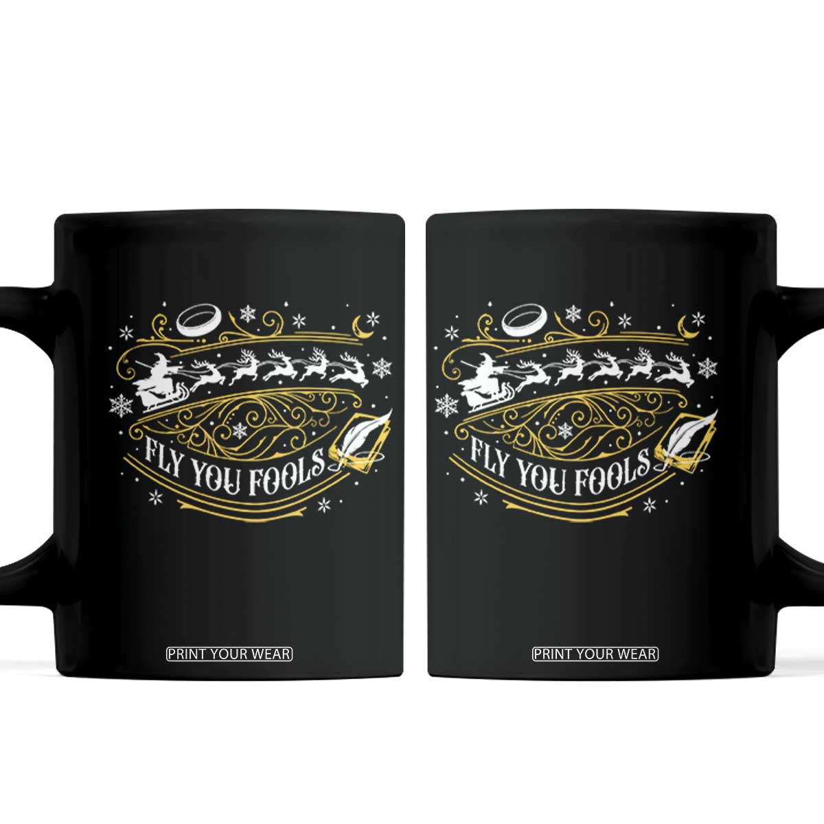 Funny Fly You Fools Christmas Coffee Mug Fantasy Movie Wizard Santa Sleigh TS11 Black Print Your Wear