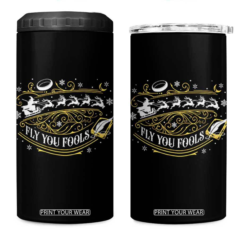 Funny Fly You Fools Christmas 4 in 1 Can Cooler Tumbler Fantasy Movie Wizard Santa Sleigh TS11 One Size: 16 oz Black Print Your Wear