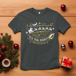 Funny Fly You Fools Christmas T Shirt Fantasy Movie Wizard Santa Sleigh TS11 Dark Heather Print Your Wear