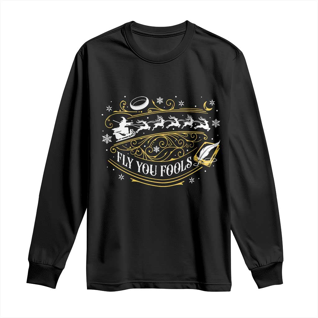 Funny Fly You Fools Christmas Long Sleeve Shirt Fantasy Movie Wizard Santa Sleigh TS11 Black Print Your Wear