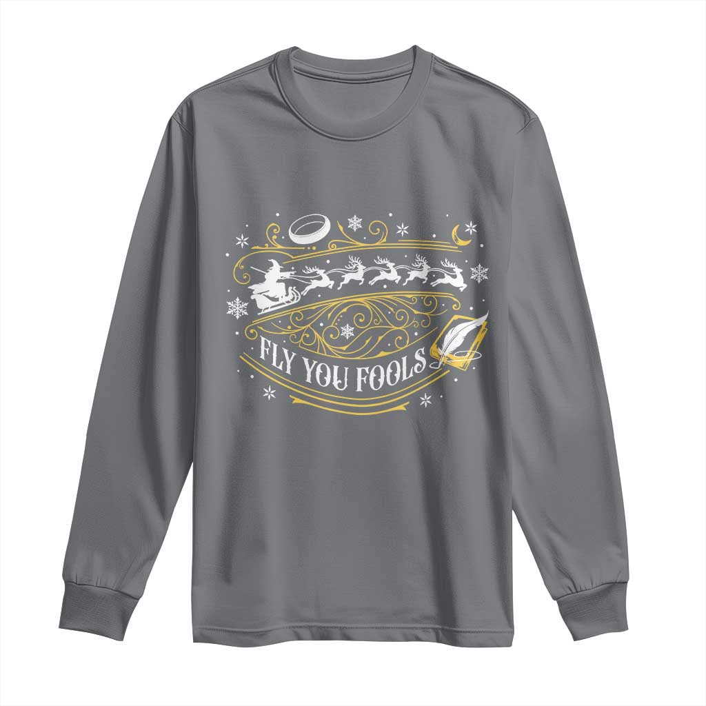 Funny Fly You Fools Christmas Long Sleeve Shirt Fantasy Movie Wizard Santa Sleigh TS11 Charcoal Print Your Wear