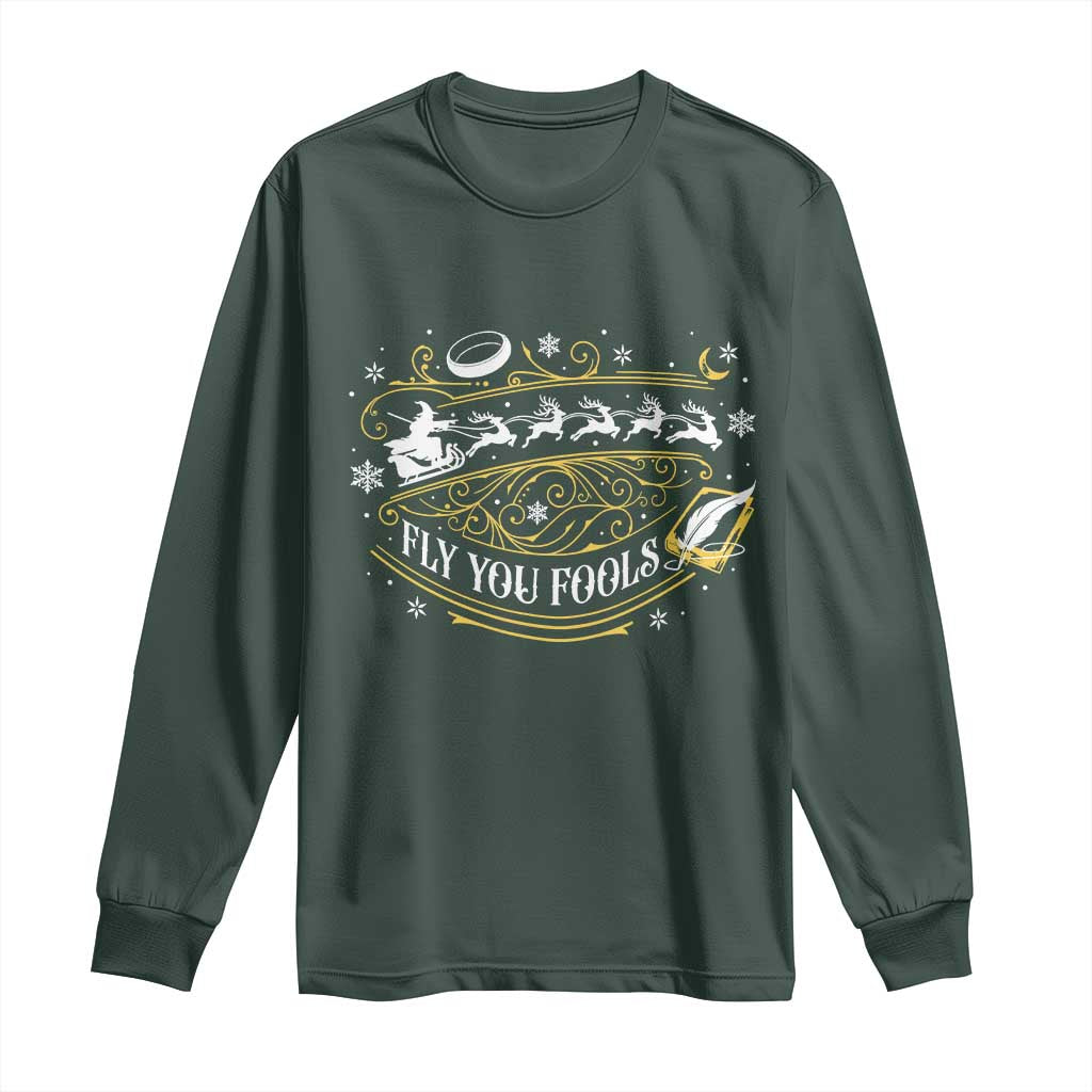 Funny Fly You Fools Christmas Long Sleeve Shirt Fantasy Movie Wizard Santa Sleigh TS11 Dark Forest Green Print Your Wear