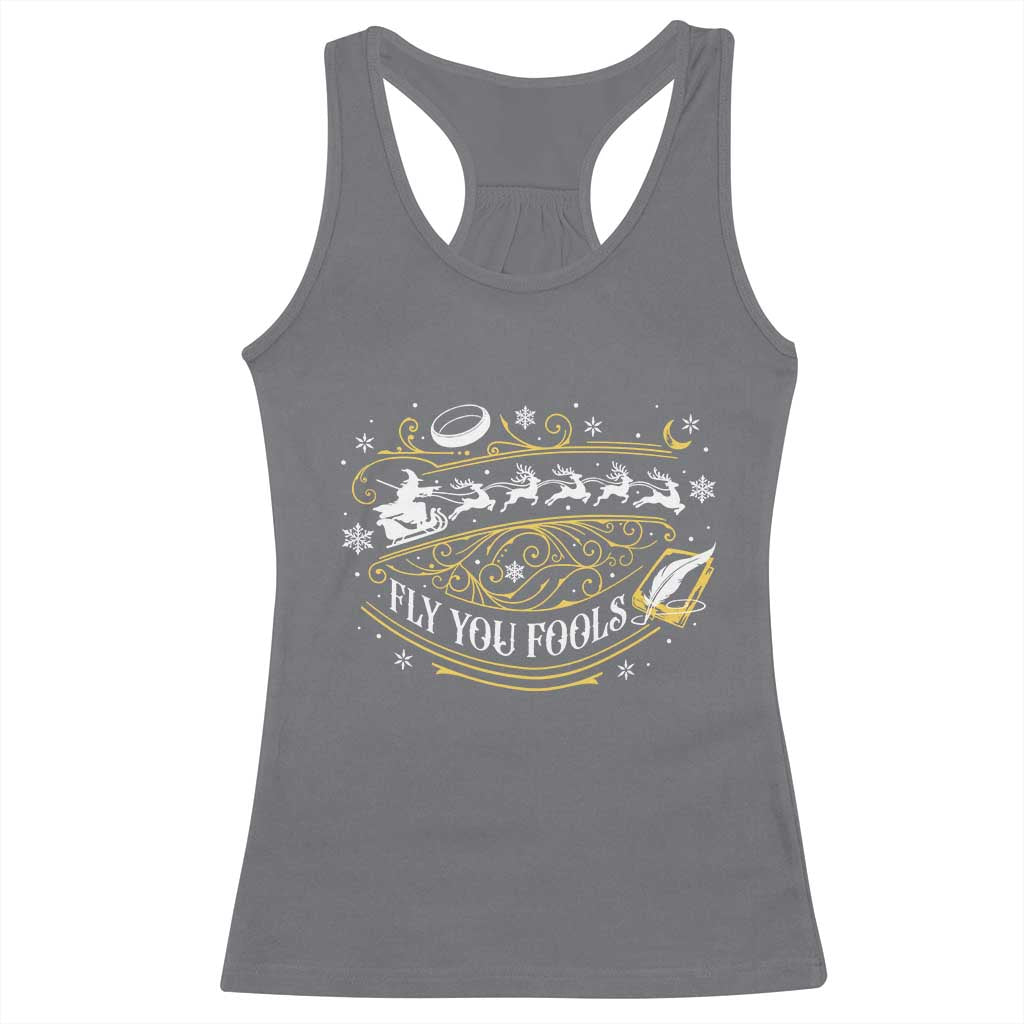Funny Fly You Fools Christmas Racerback Tank Top Fantasy Movie Wizard Santa Sleigh TS11 Charcoal Print Your Wear
