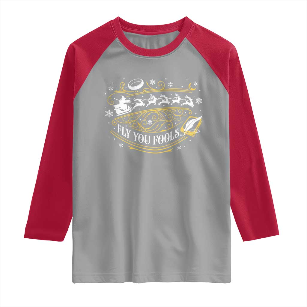 Funny Fly You Fools Christmas Raglan Shirt Fantasy Movie Wizard Santa Sleigh TS11 Sport Gray Red Print Your Wear