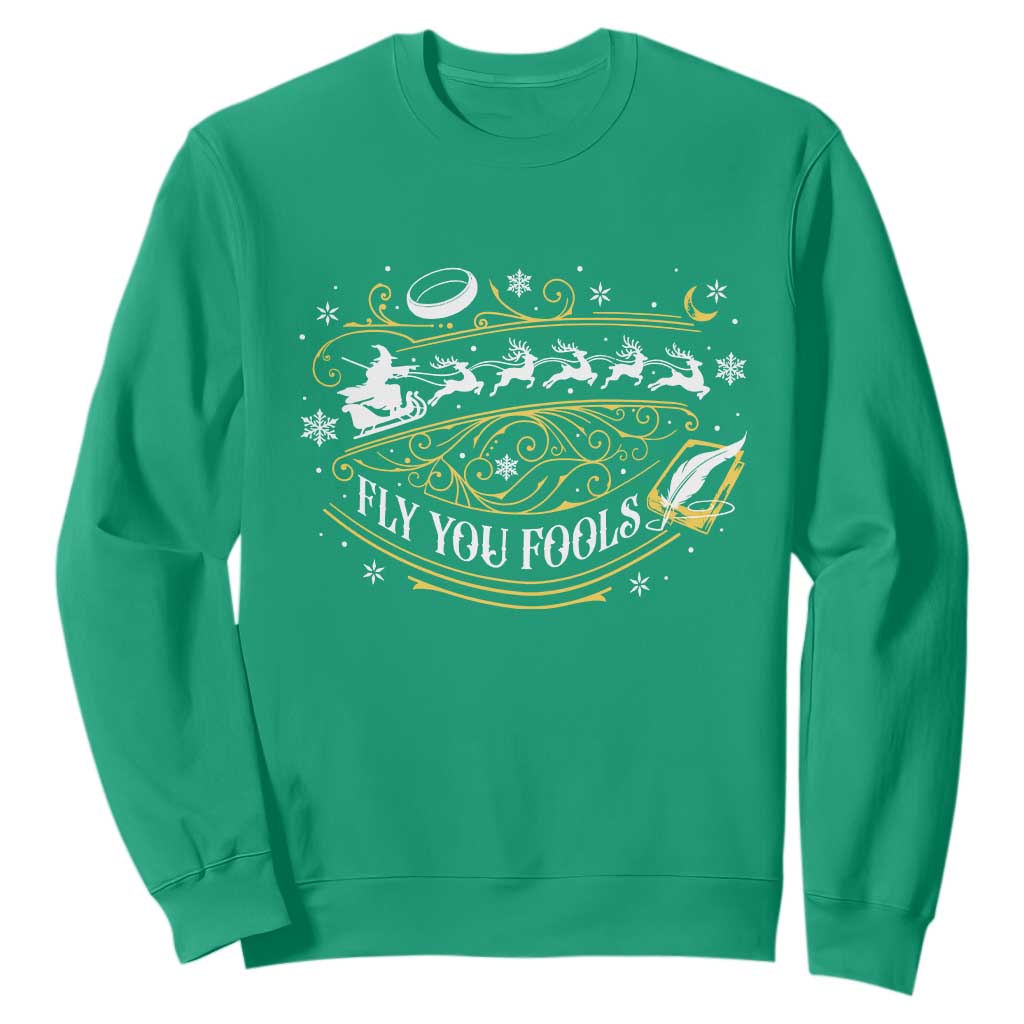 Funny Fly You Fools Christmas Sweatshirt Fantasy Movie Wizard Santa Sleigh TS11 Irish Green Print Your Wear