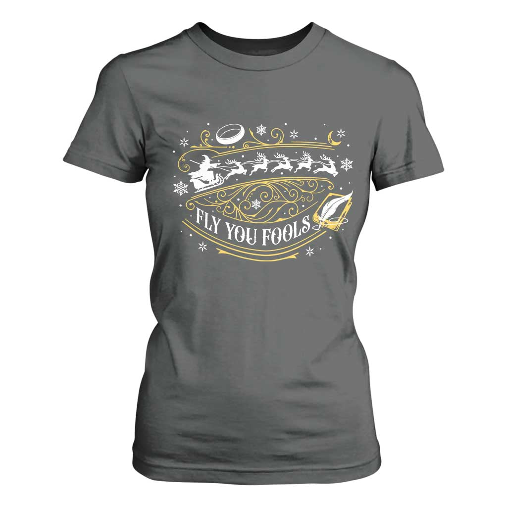 Funny Fly You Fools Christmas T Shirt For Women Fantasy Movie Wizard Santa Sleigh TS11 Dark Heather Print Your Wear
