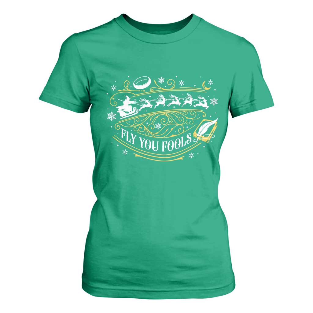 Funny Fly You Fools Christmas T Shirt For Women Fantasy Movie Wizard Santa Sleigh TS11 Irish Green Print Your Wear