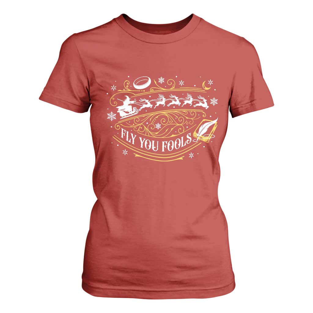 Funny Fly You Fools Christmas T Shirt For Women Fantasy Movie Wizard Santa Sleigh TS11 Red Print Your Wear