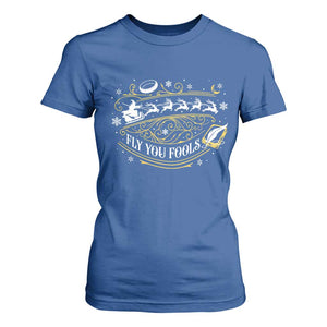 Funny Fly You Fools Christmas T Shirt For Women Fantasy Movie Wizard Santa Sleigh TS11 Royal Blue Print Your Wear