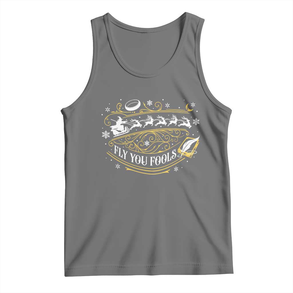 Funny Fly You Fools Christmas Tank Top Fantasy Movie Wizard Santa Sleigh TS11 Black Heather Print Your Wear