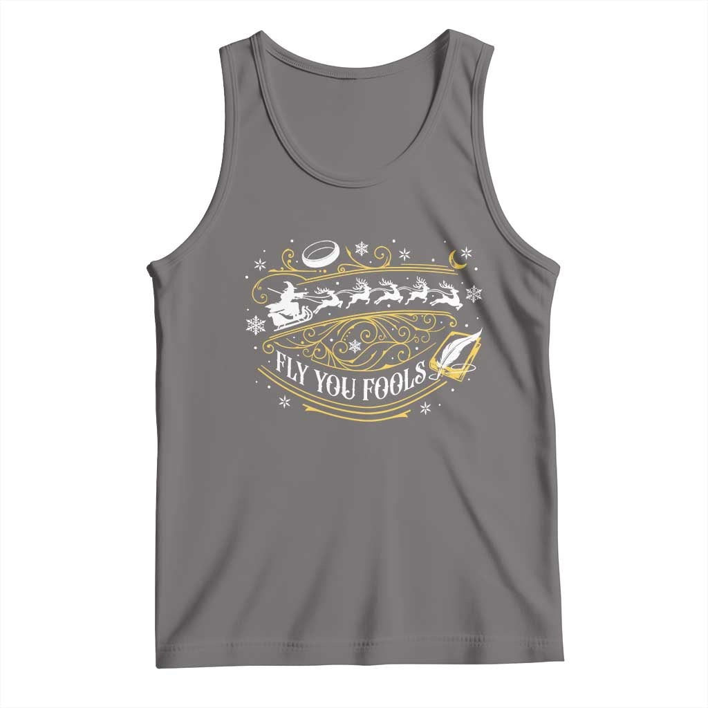 Funny Fly You Fools Christmas Tank Top Fantasy Movie Wizard Santa Sleigh TS11 Deep Heather Print Your Wear