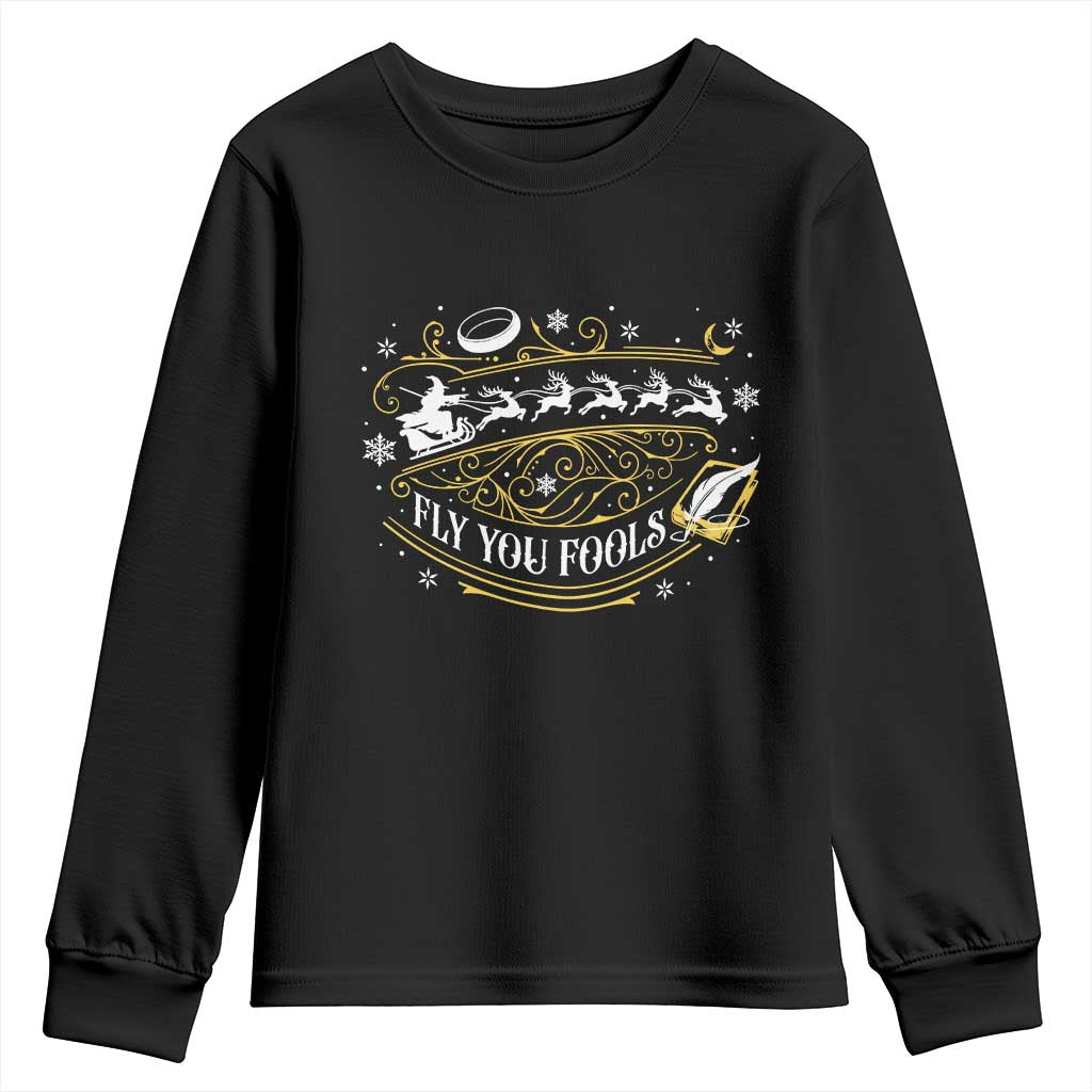 Funny Fly You Fools Christmas Youth Sweatshirt Fantasy Movie Wizard Santa Sleigh TS11 Black Print Your Wear