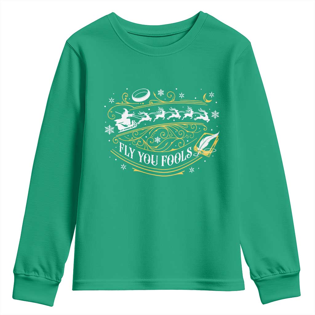 Funny Fly You Fools Christmas Youth Sweatshirt Fantasy Movie Wizard Santa Sleigh TS11 Irish Green Print Your Wear