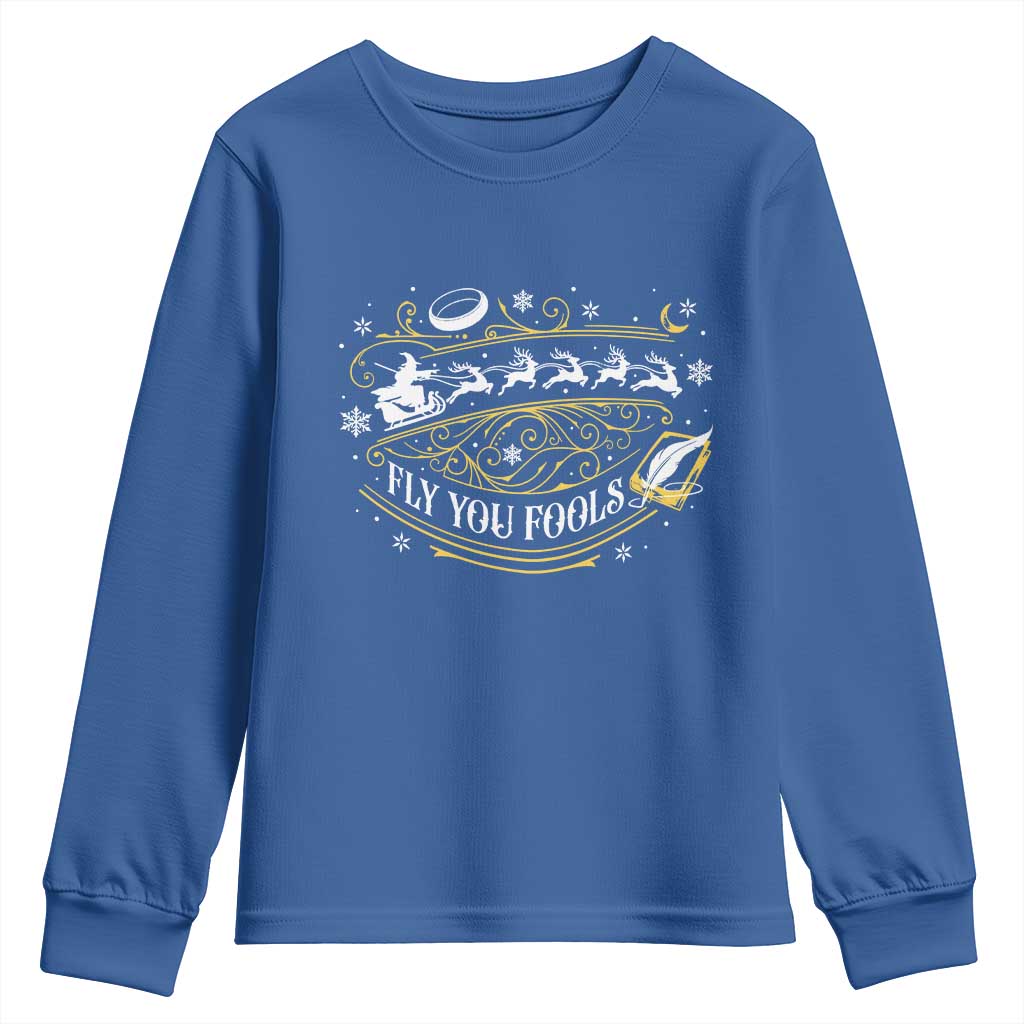 Funny Fly You Fools Christmas Youth Sweatshirt Fantasy Movie Wizard Santa Sleigh TS11 Royal Blue Print Your Wear