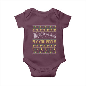 Funny Fly You Fools Christmas Baby Onesie Fantasy Movie Xmas Wizard Santa TS11 Maroon Print Your Wear