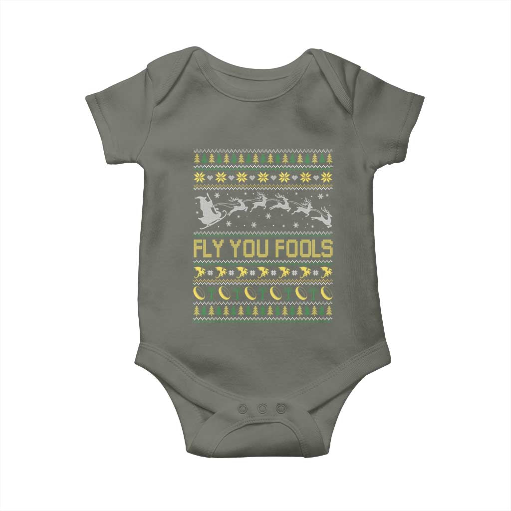Funny Fly You Fools Christmas Baby Onesie Fantasy Movie Xmas Wizard Santa TS11 Military Green Print Your Wear