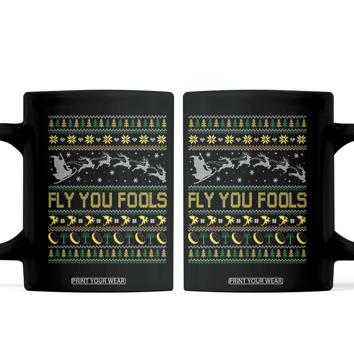 Funny Fly You Fools Christmas Coffee Mug Fantasy Movie Xmas Wizard Santa TS11 Black Print Your Wear