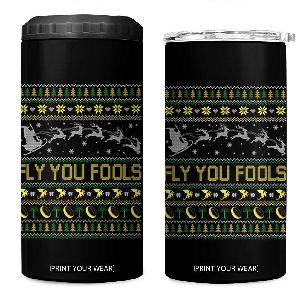 Funny Fly You Fools Christmas 4 in 1 Can Cooler Tumbler Fantasy Movie Xmas Wizard Santa TS11 One Size: 16 oz Black Print Your Wear