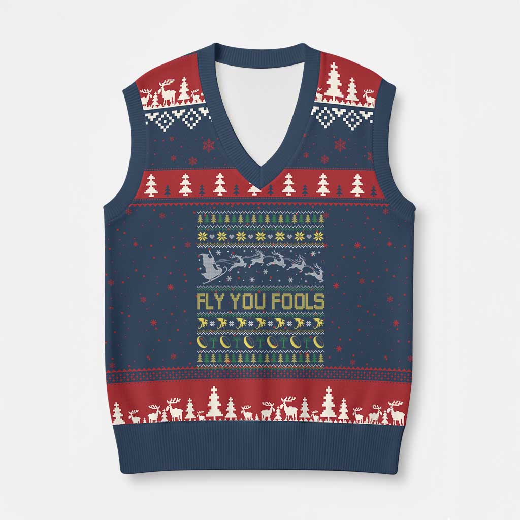 Funny Fly You Fools Xmas V-Neck Knit Sweater Vest Fantasy Movie Xmas Wizard Santa TS11 Navy Red Print Your Wear