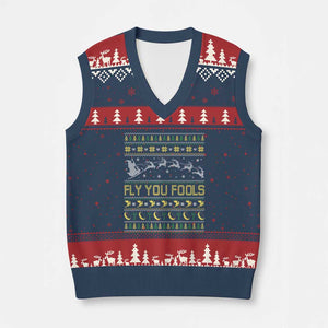 Funny Fly You Fools Xmas V-Neck Knit Sweater Vest Fantasy Movie Xmas Wizard Santa TS11 Navy Red Print Your Wear