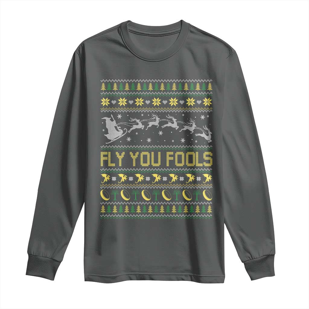 Funny Fly You Fools Christmas Long Sleeve Shirt Fantasy Movie Xmas Wizard Santa TS11 Dark Heather Print Your Wear