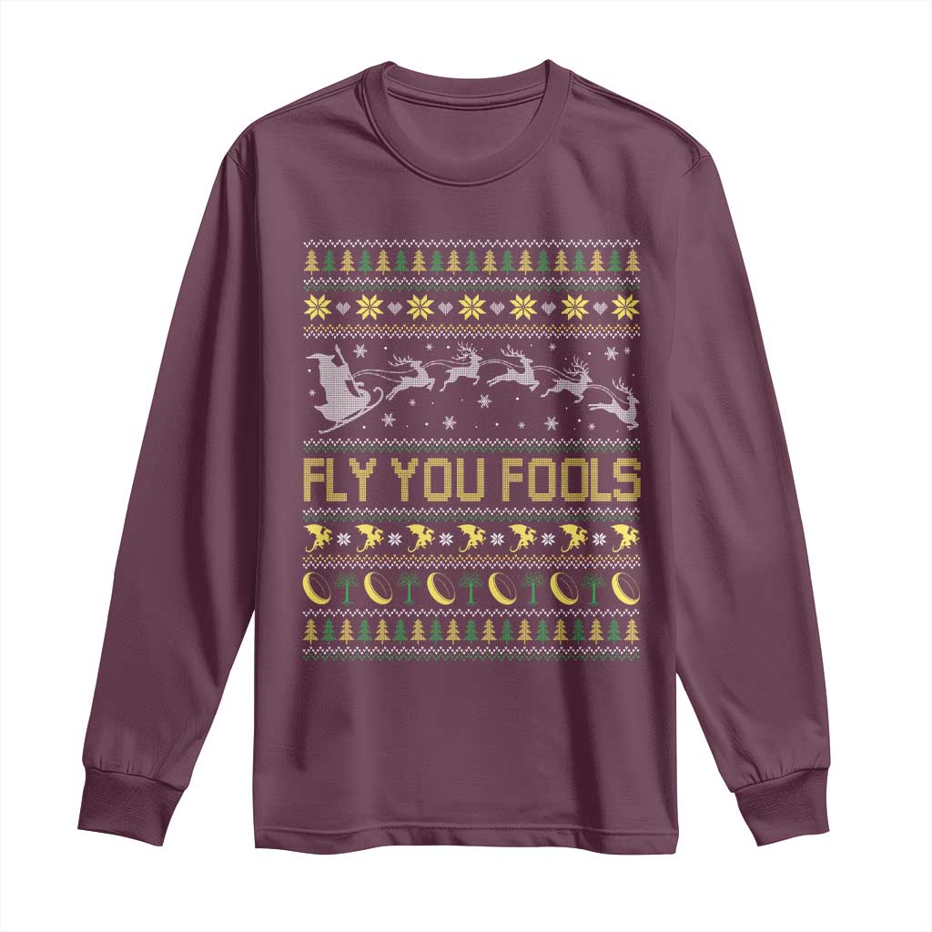 Funny Fly You Fools Christmas Long Sleeve Shirt Fantasy Movie Xmas Wizard Santa TS11 Maroon Print Your Wear
