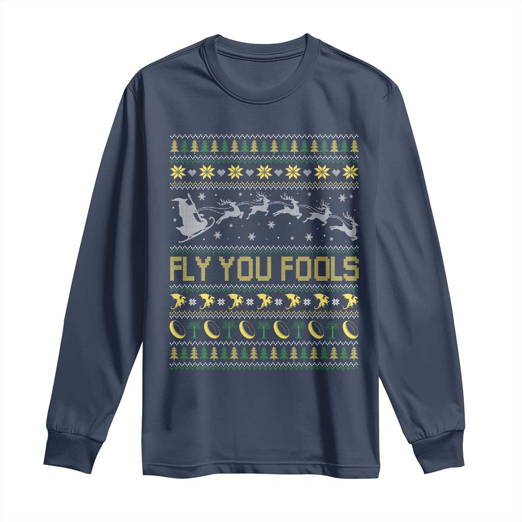 Funny Fly You Fools Christmas Long Sleeve Shirt Fantasy Movie Xmas Wizard Santa TS11 Navy Print Your Wear