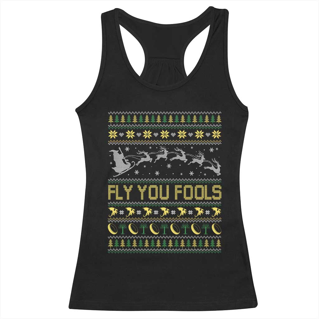 Funny Fly You Fools Christmas Racerback Tank Top Fantasy Movie Xmas Wizard Santa TS11 Black Print Your Wear