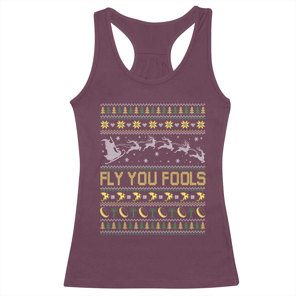 Funny Fly You Fools Christmas Racerback Tank Top Fantasy Movie Xmas Wizard Santa TS11 Maroon Print Your Wear