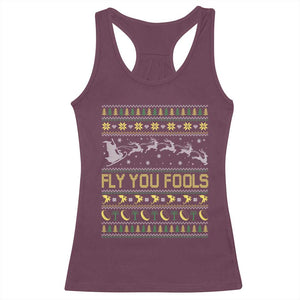 Funny Fly You Fools Christmas Racerback Tank Top Fantasy Movie Xmas Wizard Santa TS11 Maroon Print Your Wear