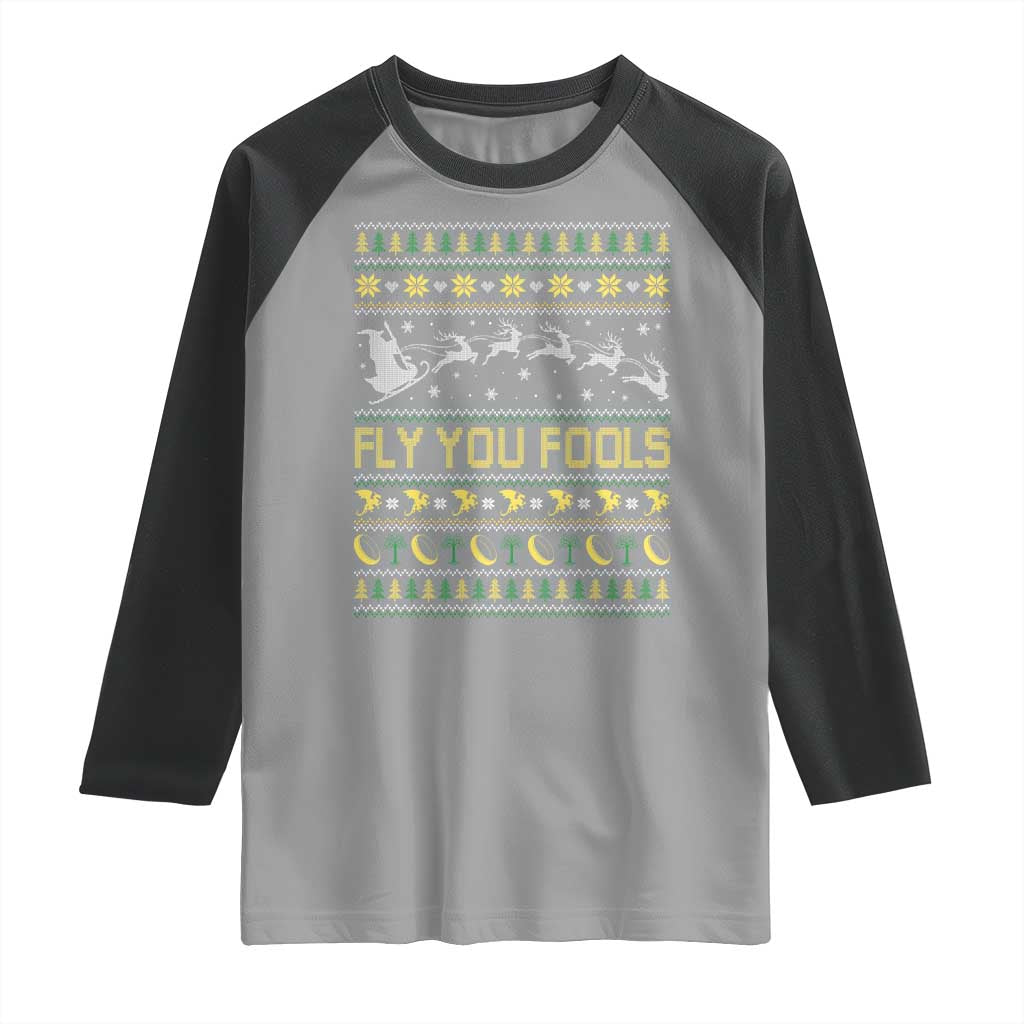 Funny Fly You Fools Christmas Raglan Shirt Fantasy Movie Xmas Wizard Santa TS11 Sport Gray Black Print Your Wear
