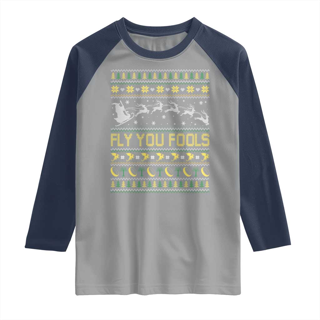 Funny Fly You Fools Christmas Raglan Shirt Fantasy Movie Xmas Wizard Santa TS11 Sport Gray Navy Print Your Wear