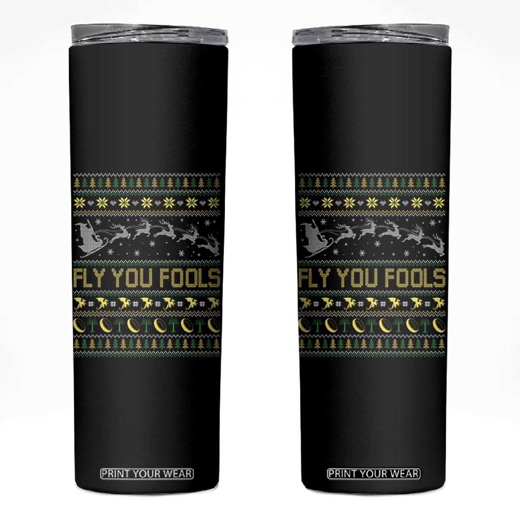 Funny Fly You Fools Christmas Skinny Tumbler Fantasy Movie Xmas Wizard Santa TS11 Black Print Your Wear