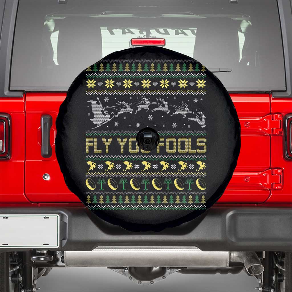 Funny Fly You Fools Christmas Spare Tire Cover Fantasy Movie Xmas Wizard Santa TS11 Black Print Your Wear