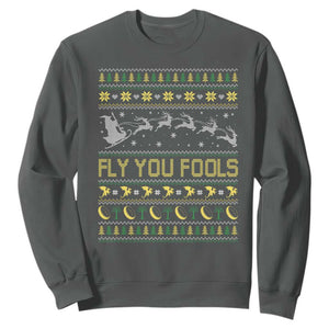 Funny Fly You Fools Christmas Sweatshirt Fantasy Movie Xmas Wizard Santa TS11 Dark Heather Print Your Wear
