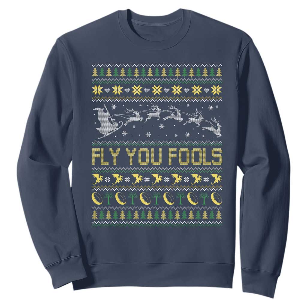 Funny Fly You Fools Christmas Sweatshirt Fantasy Movie Xmas Wizard Santa TS11 Navy Print Your Wear