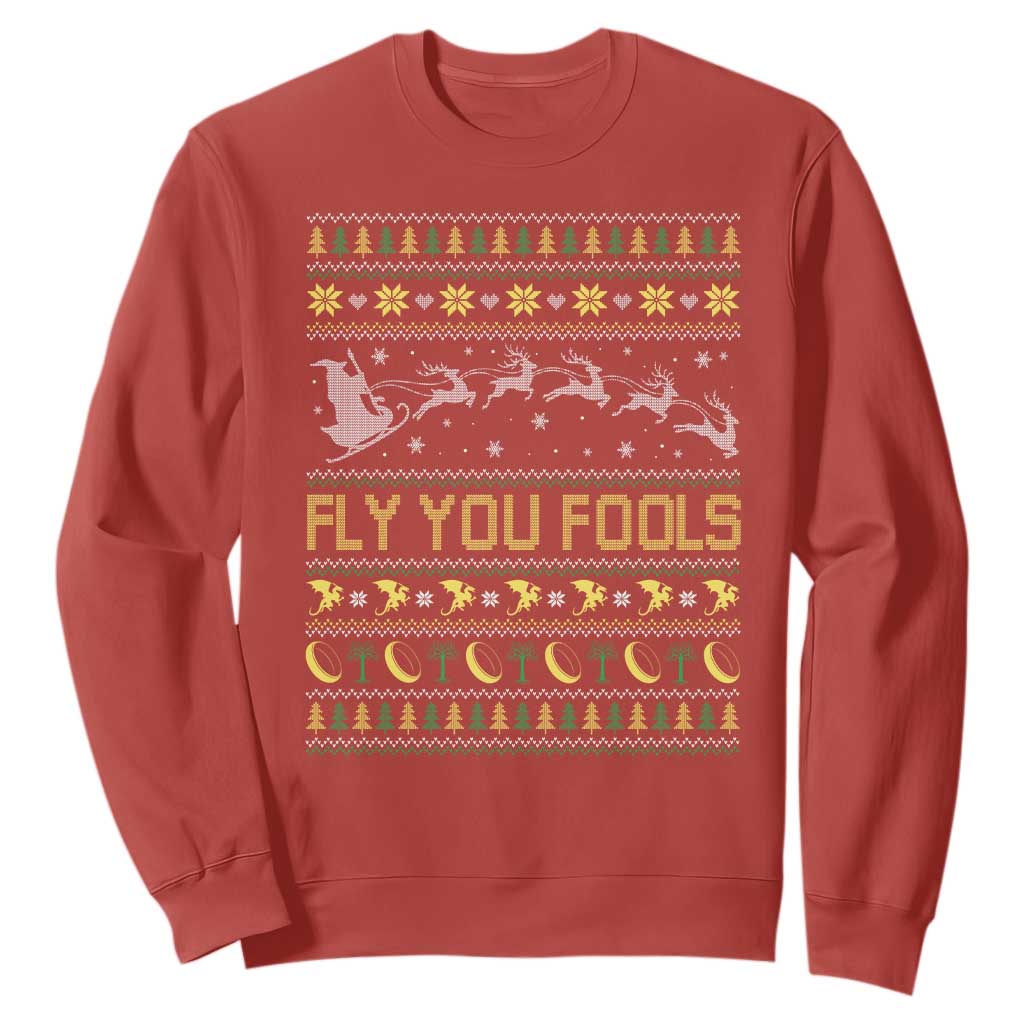 Funny Fly You Fools Christmas Sweatshirt Fantasy Movie Xmas Wizard Santa TS11 Red Print Your Wear