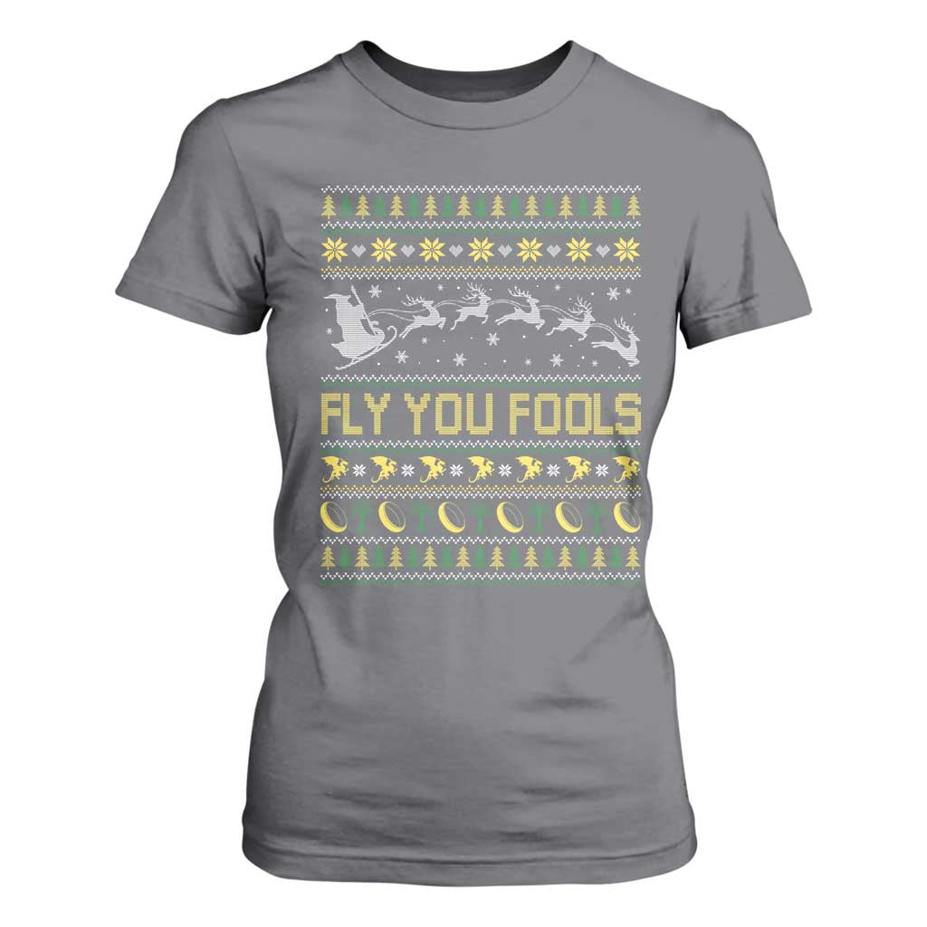 Funny Fly You Fools Christmas T Shirt For Women Fantasy Movie Xmas Wizard Santa TS11 Charcoal Print Your Wear