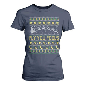 Funny Fly You Fools Christmas T Shirt For Women Fantasy Movie Xmas Wizard Santa TS11 Navy Print Your Wear