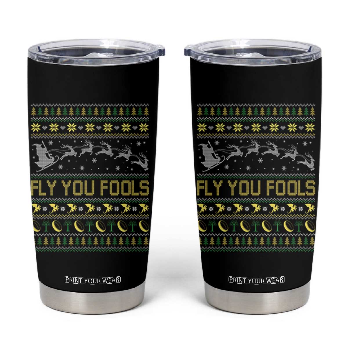 Funny Fly You Fools Christmas Tumbler Cup Fantasy Movie Xmas Wizard Santa TS11 Black Print Your Wear